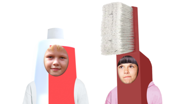 Children dressed as a toothbrush and toothpaste